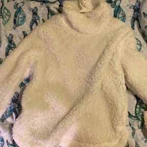 White mock neck fluffy sweater